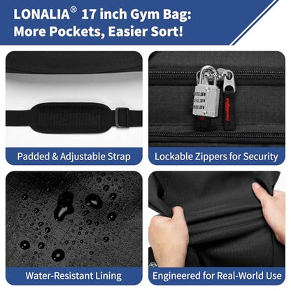 Gym Bags for Men, 30L Small Duffle Bag, Black - color: Black, size: 30L-17 inch