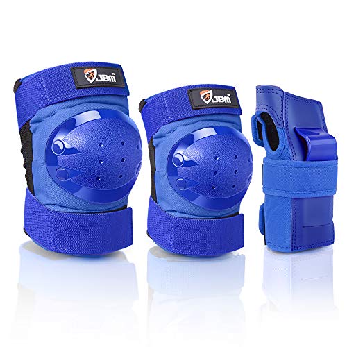 JBM Adult & Kid Knee Pads Elbow Pads and Wrist Guards for Roller Inline Skating Scootering Skateboarding - color: Blue, size: Medium (3-11 years)