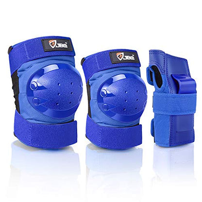 JBM Adult & Kid Knee Pads Elbow Pads and Wrist Guards for Roller Inline Skating Scootering Skateboarding - color: Blue, size: Medium (3-11 years)