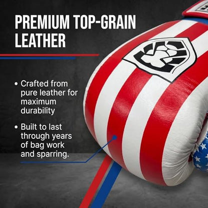 Invincible Fight Gear Flag Leather Boxing Gloves - color: USA Flag, size: 14oz