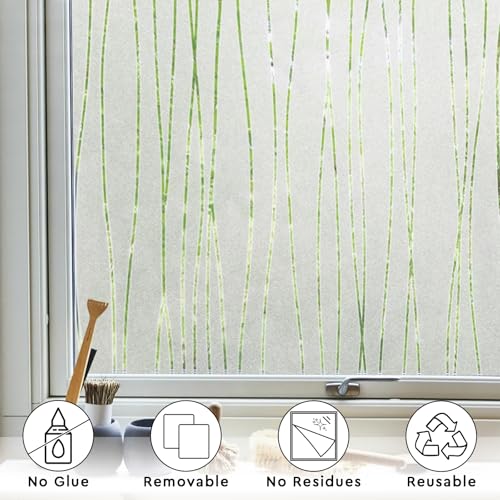 NINETREX Window Privacy Film,Frosted Glass Window Film,Window Frosting Film,Decorative Front Door Coverings Non-Adhesive Anti-UV Window Sticker for Home Office,Stripe Pattern,17.5 x 78.7Inches