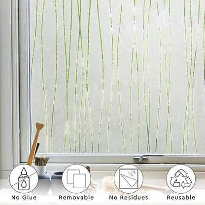 NINETREX Window Privacy Film,Frosted Glass Window Film,Window Frosting Film,Decorative Front Door Coverings Non-Adhesive Anti-UV Window Sticker for Home Office,Stripe Pattern,17.5 x 78.7Inches