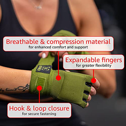Elastic Quick Wraps by STING | Semi-Elastic Compression Fabric, Padded Knuckle Section, Expandable Finger Panels - color: Khaki, size: Medium