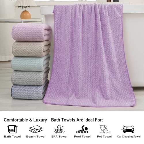 JML Microfiber Bath Towels, 2 Pack, 30x60 in, Fine Wave Purple - color: Cationic Fine Wave Purple, size: 30 in x 60 in