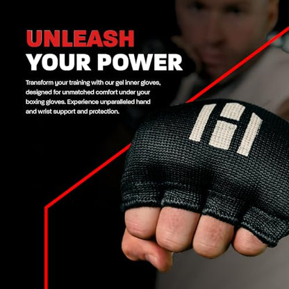 Hawk Padded Inner Gloves Training Gel Elastic Hand Wraps for Boxing Gloves Quick Wraps Men & Women Kickboxing Muay Thai MMA Bandages Fist Knuckle Wrist Wrap Protector Handwraps (Pair) - color: Black