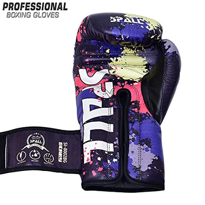 Spall Pro US Boxing Gloves for Men & Women - Pro Training Sparring Punching Gloves - Muay Thai MMA, Kickboxing Heavy Bag Workout Leather Boxing Gloves - Scary Blue - 8 OZ