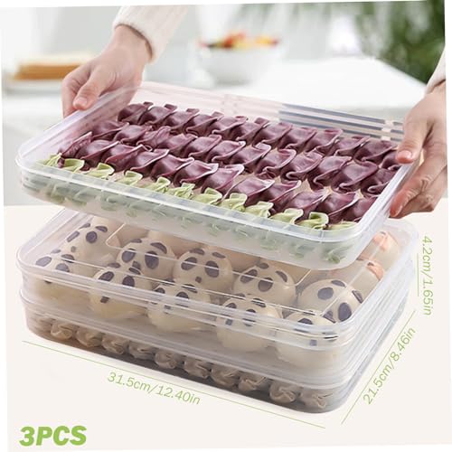 Food Storage Container 3Pcs Dumpling Container Box Food Grade Plastic Snack Stackable Cookie with Lid Transparent Microwave Fridge Safe Storage Containers for Kitchen