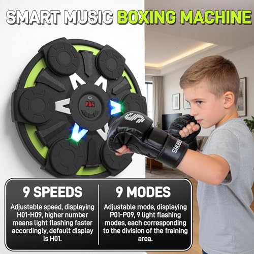 Music Boxing Machine for Kids & Adults - Wall Punching Pad with Lighting, 9-Speed Bluetooth Boxing Game with Gloves, Wall Mounted Exercise Equipment, 2026 Upgrade Boxing Equipment for Kids Age 6+ - color: Green