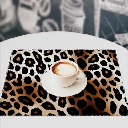Placemat Set of 4 Washable Place Mats Heat Resistant Leopard Print Table Mats for Kitchen Non-Slip Placemats Wipeable Desktop Protection Mat for Dining Table - color: Leopard Print
