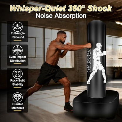 Freestanding Puncing Bags for Adults Teens, Heavy Bag with Stand Boxing Bag with Boxing Gloves, Electric Air Pump, Reflex Ball, 70" Kickboxing Bag for Training MMA Muay Thai Gym - color: White Athlete - Accessories Not Included
