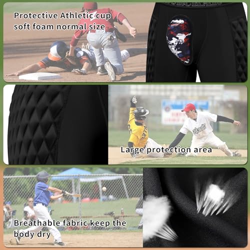 Baseball Sliding Shorts Protective Athletic Compression Underwear w/Cup Baseball Football Lacrosse - color: Black Grey, size: Small