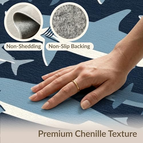 9'x12' Washable Graphic Fish Oversized Rug, Blue Non-Shedding Pet Friendly Carpet for Master Suite, California King, Under Bed, Foldable Easy Care Mat | Ref:2070230