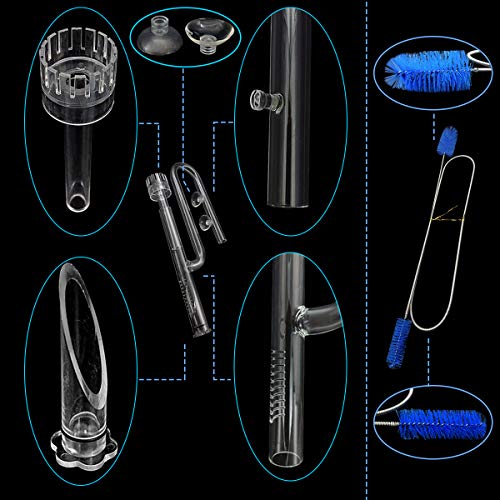 17mm Glass Aquatic Skimmer Inflow Lily Pipe for Aquarium Filter 5/8" i.d. (16/22mm) Tubing and Stainless Steel 90cm Flexible Cleaning Brush for Aquarium Planted Tank
