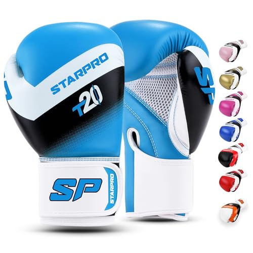 Starpro Boxing Gloves with Wrist Support & Protection Sparring Training Bag Gloves for Men & Women 8oz 10oz 12oz 14oz 16oz - color: Solar Blue, size: 16oz