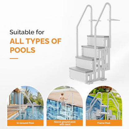 VINGLI Pool Ladder for Above Ground Pools 4-Step, Safety Stair - Full Gray - color: Full Gray, size: 4 Steps