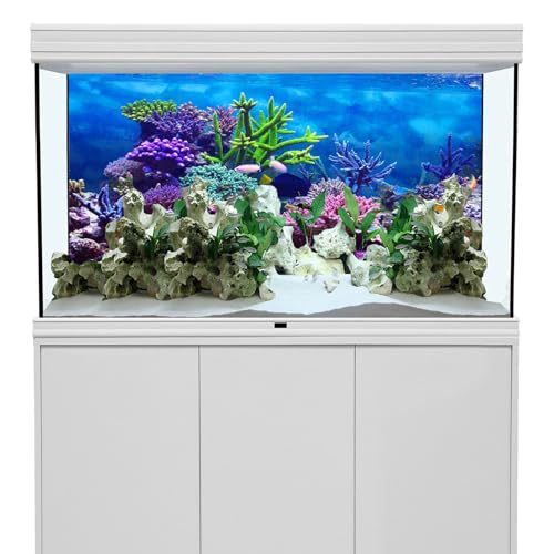 YongFoto Ocean Theme Fish Tank Background 30x12 inch Coral Seaweed Reef Rock Tropical Fish Underwater Sea World Polyester Backdrop Reptile Habitat Terrarium Aquarium Background