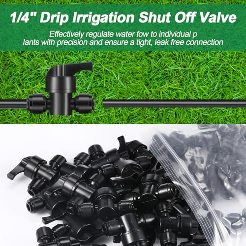 30 Pcs 1/4" Drip Irrigation Tee Connectors for Tube Quick Connect Parts Fittings for 1/4 Inch(6.35mm) Tubing or Sprinkler(Pom,Shut off Ball Valve,Black) - size: Black, style: Shut Off Ball Valve