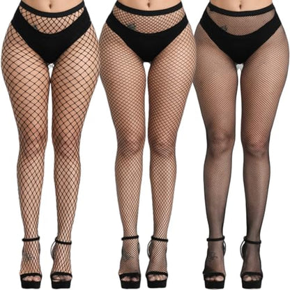 Fishnet Stockings for Women's Sexy High Waist Fishnet Tights Thigh High Stockings Pantyhose - color: Black Fishnet Stockings 3 Pair - S+m+l/Grid