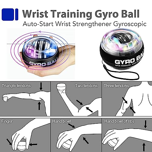 Grip Strength Trainer Kit with Finger Exerciser, Hand Grip Strengthener, Hand Extension Exerciser, Stress Relief Ball, Grip Ring, Gyro Ball for Muscle Building and Injury Recover - color: Blue&Black