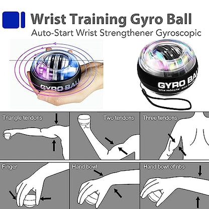 Grip Strength Trainer Kit with Finger Exerciser, Hand Grip Strengthener, Hand Extension Exerciser, Stress Relief Ball, Grip Ring, Gyro Ball for Muscle Building and Injury Recover - color: Blue&Black