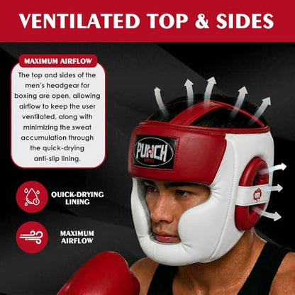 Boxing Headgear with Cheek Protection, Adjustable MMA & Kickboxing Sparring Helmet, Triple Layer EVA Padding, PU Leather - size: Medium