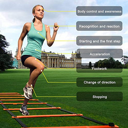 Adjustable Speed Training Hurdles Fitness & Speed Training Equipment with Agility Ladder - Plyometric Fitness & Speed Training – Hurdle/Obstacles for Soccer, Football, Track & Field - color: Orange