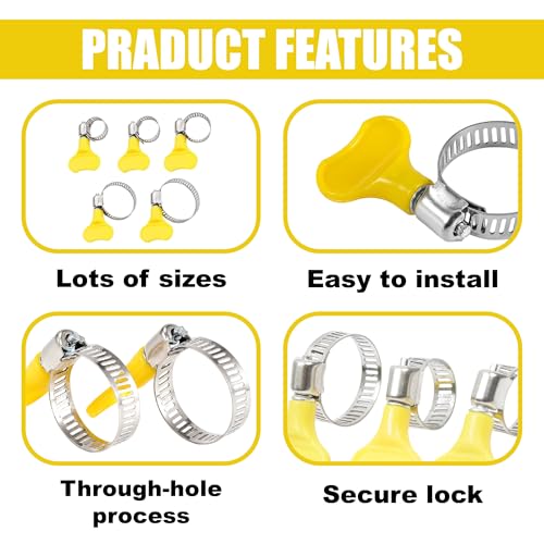 30PCS Stainless Steel Hose Clamps, 5/16"-1-1/8"(8-29mm) Adjustable Thumb Screw Clamp, Key-Type Fuel Line Clamp, Worm Gear Hose Clamps for Automotive, Tube, Plumbing