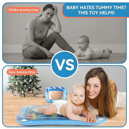 Inflatable Tummy Time Water Mat with Mirror – Portable Baby Play Mat for 0–12 Month Infants, Strengthen Muscles & Promote Sensory Development, Gift for Boys & Girls