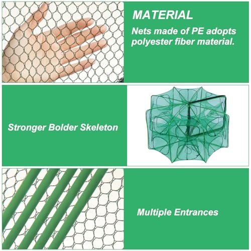 3 PCS Fishing Bait Trap, 12 Holes Portable Nylon Fishing Net Foldable Fish Cast Mesh Trap Net for Fishes, Shrimp, Minnow, Crayfish, Crab, Crawdad