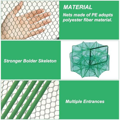 3 PCS Fishing Bait Trap, 12 Holes Portable Nylon Fishing Net Foldable Fish Cast Mesh Trap Net for Fishes, Shrimp, Minnow, Crayfish, Crab, Crawdad