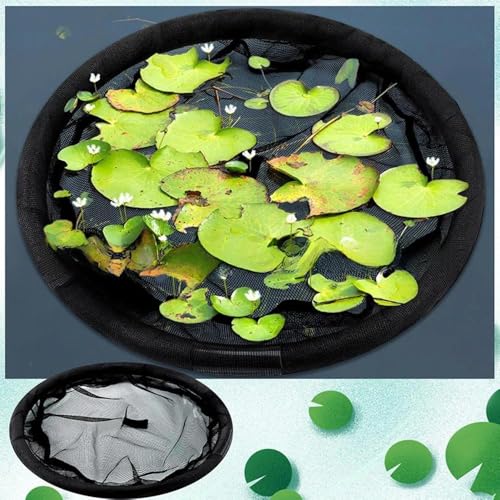 Floating Plant Protector for Ponds, Black Round Mesh Pond Corral with Lifting Ring, Fish Barrier & Floating Island Planter Ring, Protects Aquatic Plants from Birds (45cm/17.72inch)
