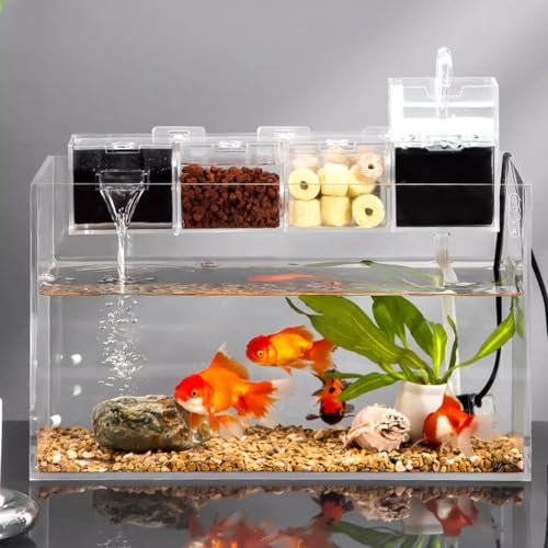 Fish Tank Filter Box Aquarium Fish Tank External Filter Box, Hydroponics,Aquarium Hang On Filter Waterfall Increase Oxygen Water Purifier Aquarium Accessory for Restaurant Home (Transparent, 3 Grids)