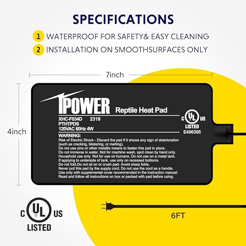 iPower 4 by 7-Inch 4W Reptile Heat Mat, LCD Digital Aquarium Thermometer, Under Tank Warmer Terrarium Heat Pad for Turtles Lizards Frogs and Other Small Animals, Multi Sizes