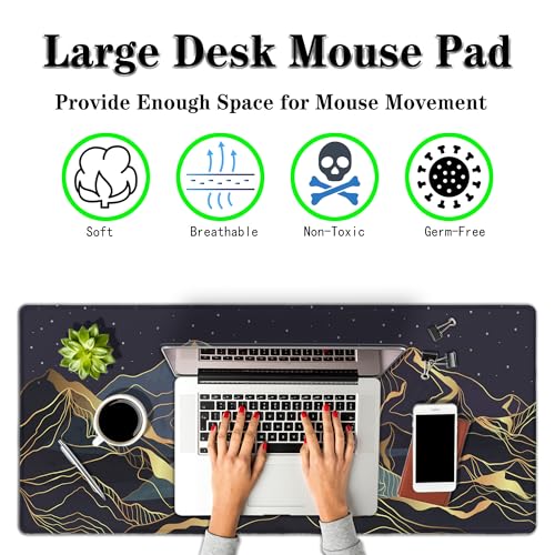 Extra Large Mouse Pad Golden Desktop Pad Keyboard Mouse Pads Desktop Mats Big Gaming Mousepad Waterproof Non-Slip Rubber Base 35.4 X 15.7 for Game Office, Sunset Mountains Art - color: Golden Mountain