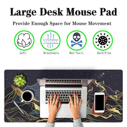 Extra Large Mouse Pad Golden Desktop Pad Keyboard Mouse Pads Desktop Mats Big Gaming Mousepad Waterproof Non-Slip Rubber Base 35.4 X 15.7 for Game Office, Sunset Mountains Art - color: Golden Mountain