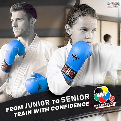 Professional WKF Karate Training Mitts | Karate Gloves with Thumb Elastic/Hook & Loop Closing | Premium Sizing - color: BLUE, size: X-Large
