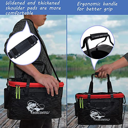 Foldable Transparent Top Cover - Multifunctional Minnow Bucket, Live Fish Container, Outdoor Camping Fishing Bag (Black, 6 Gallon) - color: Black, size: 6 Gallon
