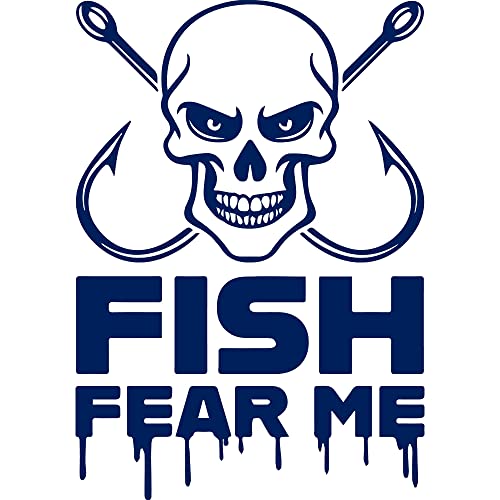 Fish Fear Me Skull And Fish Hooks (Navy Blue) (Set Of 2) Premium Waterproof Vinyl Decal Stickers For Laptop Phone Accessory Helmet Car Window Bumper Mug Tuber Cup Door Wall Decoration - color: NAVY BLUE, size: 5.6 inches x 8"