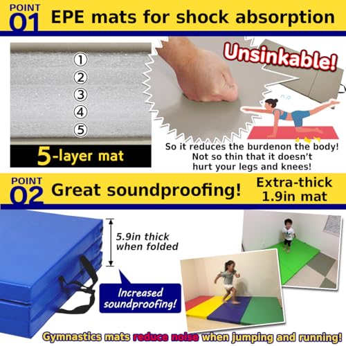 KaRaDaStyle Gymnastics Mat Folding Stretch Mats 71"x31"x2" Exercise Muscle Training Children Play Horizontal Bar Mat Yoga Sports Soundproof Home Use - color: Black/3-fold
