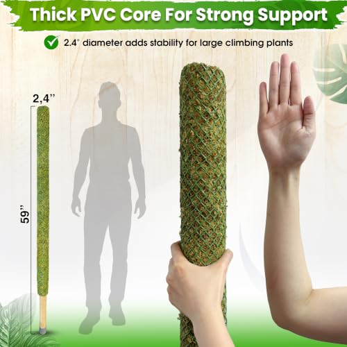 59’’ Large Green Mesh Moss Pole Monstera Plant Support, Tall Plant Stakes, Moss Pole for Plants Monstera, Garden Pole, Moisture Stick for Plants (1pc., 59''), Natural