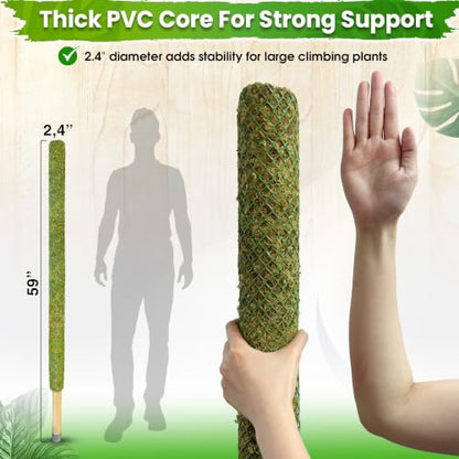 59’’ Large Green Mesh Moss Pole Monstera Plant Support, Tall Plant Stakes, Moss Pole for Plants Monstera, Garden Pole, Moisture Stick for Plants (1pc., 59''), Natural
