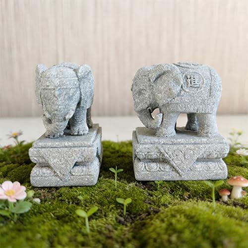 livelyfish Small Elephant Figurines A Pair Aquarium Decor Elephant Statues Bonsai Ornaments for 10 Gallon or Smaller Fish Tanks FengShui Decor (S)