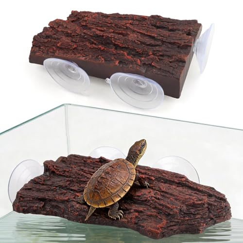 Turtle Basking Plat Form with 3 Suction Cups, Shale Climbing Ramp for Tortoises/Terrapins, Frogs & Newts, Aquarium Resting Terrace Decoration