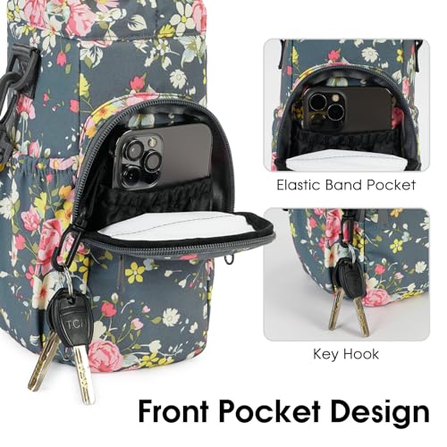 sportsnew 40oz Insulated Crossbody Water Bottle Bag Gym Hiking Phone Pocket - color: Rose