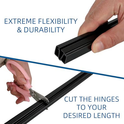 2 Pcs Clear PVC Piano Style Living Hinge, 48 Inch No Screws or Glue for 4-6mm Glass Acrylic, Durable PVC Plastic Hinges for Plexiglass Panels, Golf Cart Windshield Hinge, Acrylic Panels, Glass Hinges - color: Black