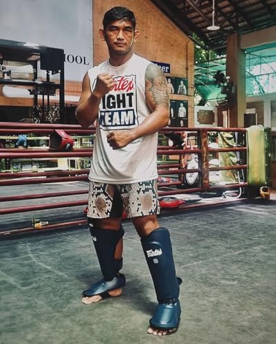 Fairtex SP9 Ultra Ergo Shin Guard Durable Syntek Leather Muay Thai Shin Pad - color: Blue, size: Medium