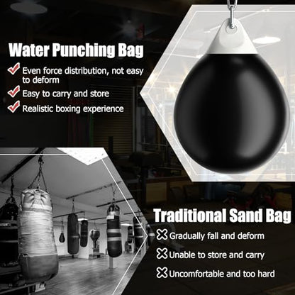 GYMAX Punching Bag, Water Aqua Bag w/Water Injector & Hanging Accessories, Folding Heavy Duty Boxing Bag for Home Gym, Boxing Training Equipment for Adults - style: 180LBS, Black