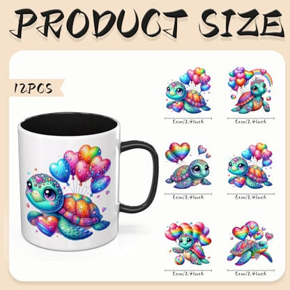 UV DTF Cup Wrap Transfer Stickers, 12 Sheets Sea Turtle Rub On Transfers for Tumblers Glass Cups Mugs Water Bottles