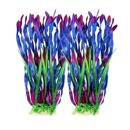 2 Pack 14.2 Inch Seaweed Purple Plastic Artificial Aquarium Plants with Ceramic Base for Indoor Aquarium - color: Purple