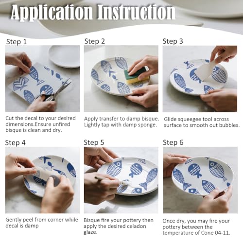 SUPERDANT 5PCS Fish Underglaze Paper Transfer Hand Drawn Fishes Transfer Paper for Clay Ceramic Porcelain Under Glaze Transfers for Pottery Enamel Decals Blue Underglaze Decal Papers Handcrafted Gifts
